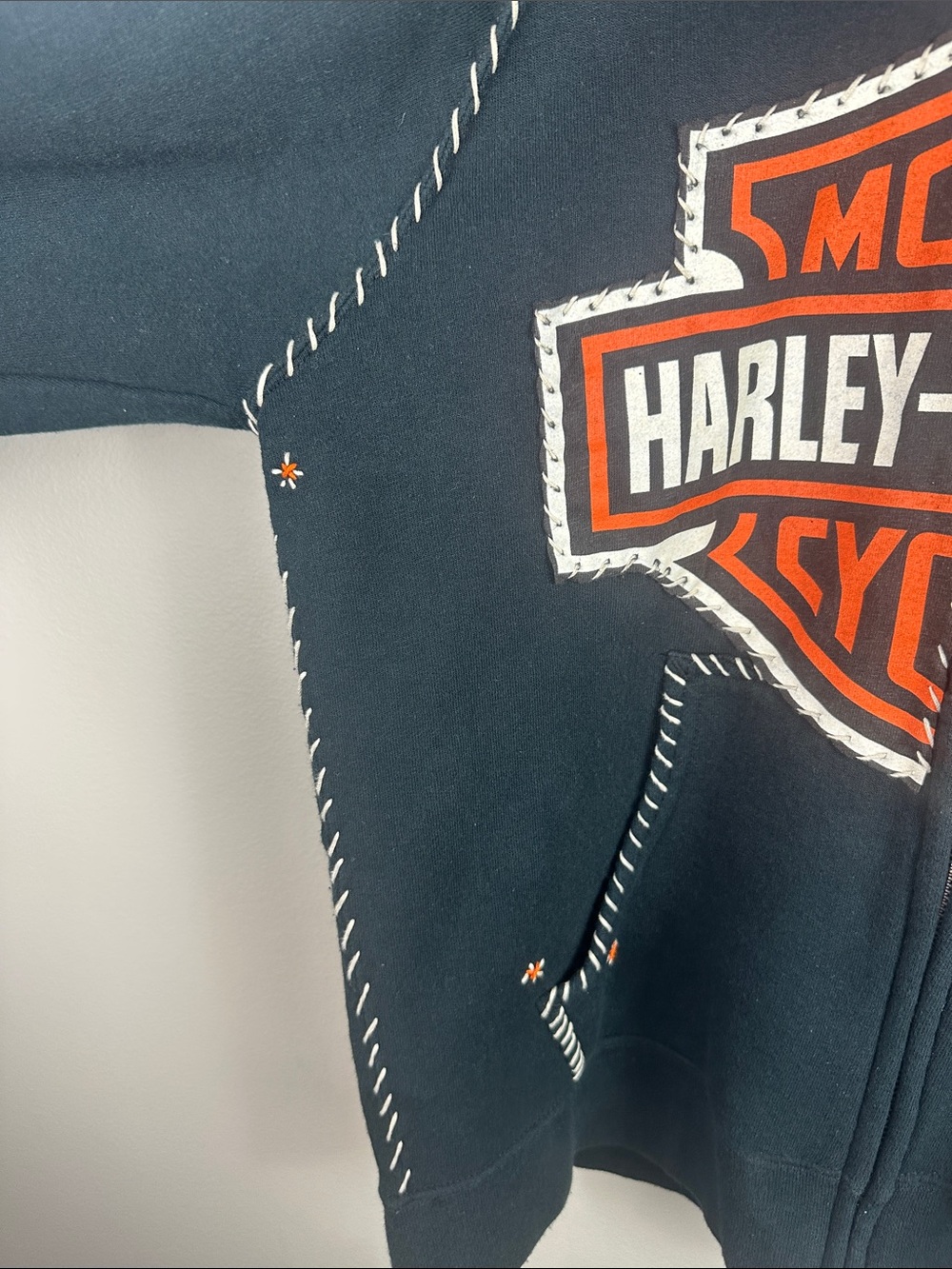 Rare Cause & Effect Reworked Harley-Davidson Whip Stitch Hoodie Dushyant Agarwal - Picture 6 of 16